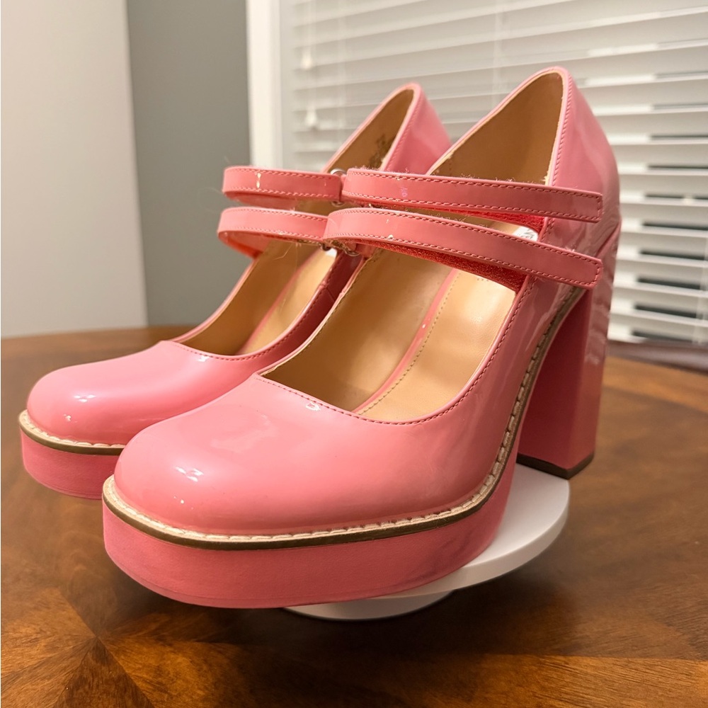 NWOT Steve Madden Pink Patent Vegan Leather Mary Jane Heels Size 9.5 - Picture 3 of 11